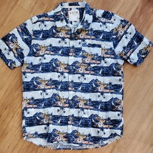 VSTR Men's Blue Tropical Print Button Down Shirt